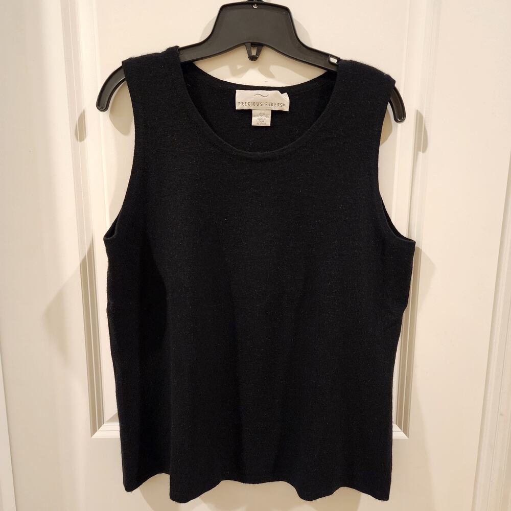 PRECIOUS FIBERS Soft Knit 100% Cashmere Black Sweater Vest Tank Capsule Piece